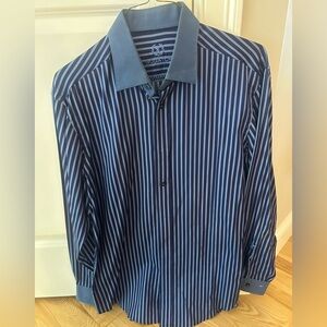 Bugatchi Navy and White Pinstripe Shirt